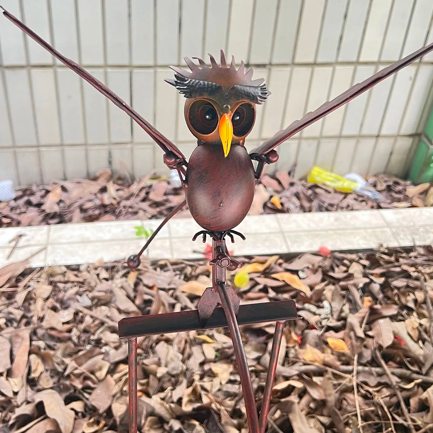 Flapping Metal Brown Gray Owl Yard Stake Rocking Wind Whirly Garden Art Garden Decoration Outdoor садовые фигуры для сада 1pcs