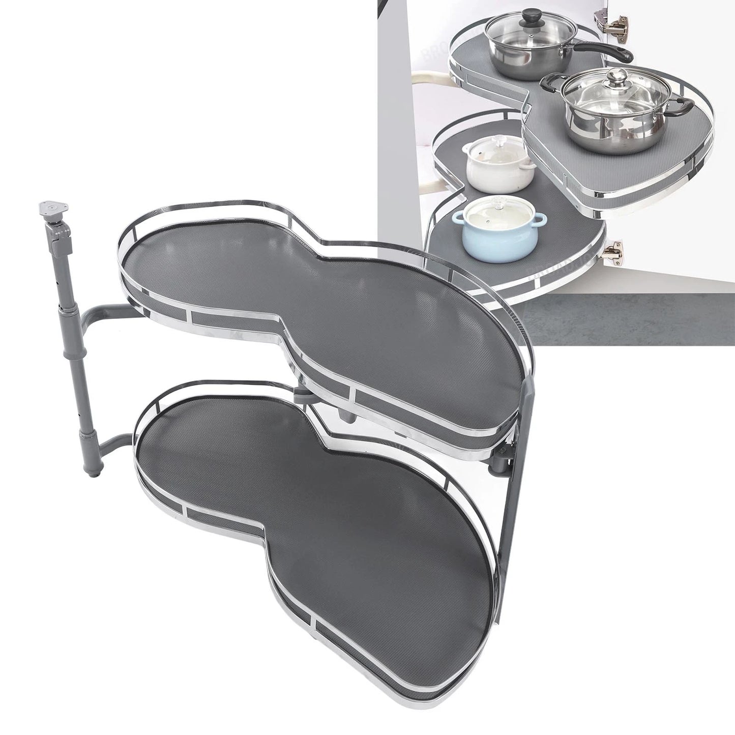Blind Corner Cabinet Tray 2 Tier Height Adjustable Strong Load Bearing Cabinet Swing Pull Out Organizer Swing Pull Out Organizer