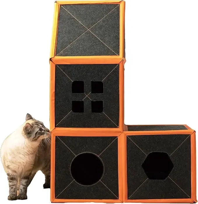 Cat House,Modular Fiber Tiger Tough Multi-Level Cat House Scratcher Playgrounds,DIY Waterproof Pet Hideaway Play House