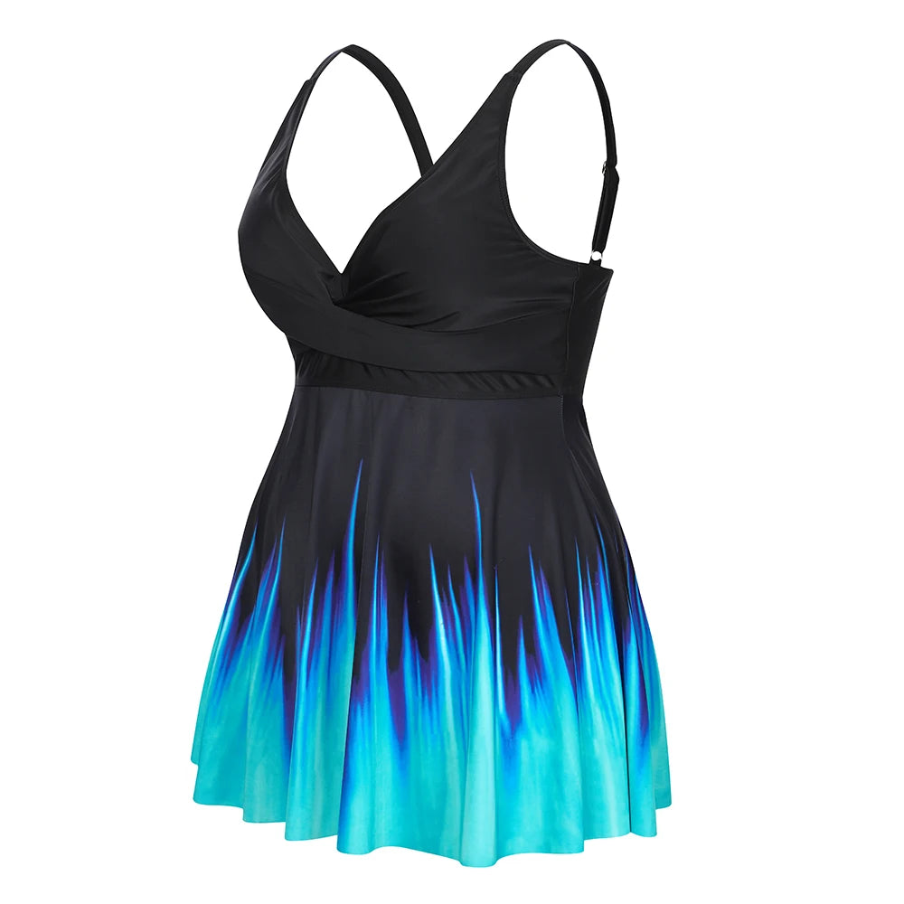 Plus Size Women's Printed Strappy Padded Swimdress +Hot Shorts Sets Summer Ladies Beach Swimming Swimsuits Swimwear Size 0XL-6XL