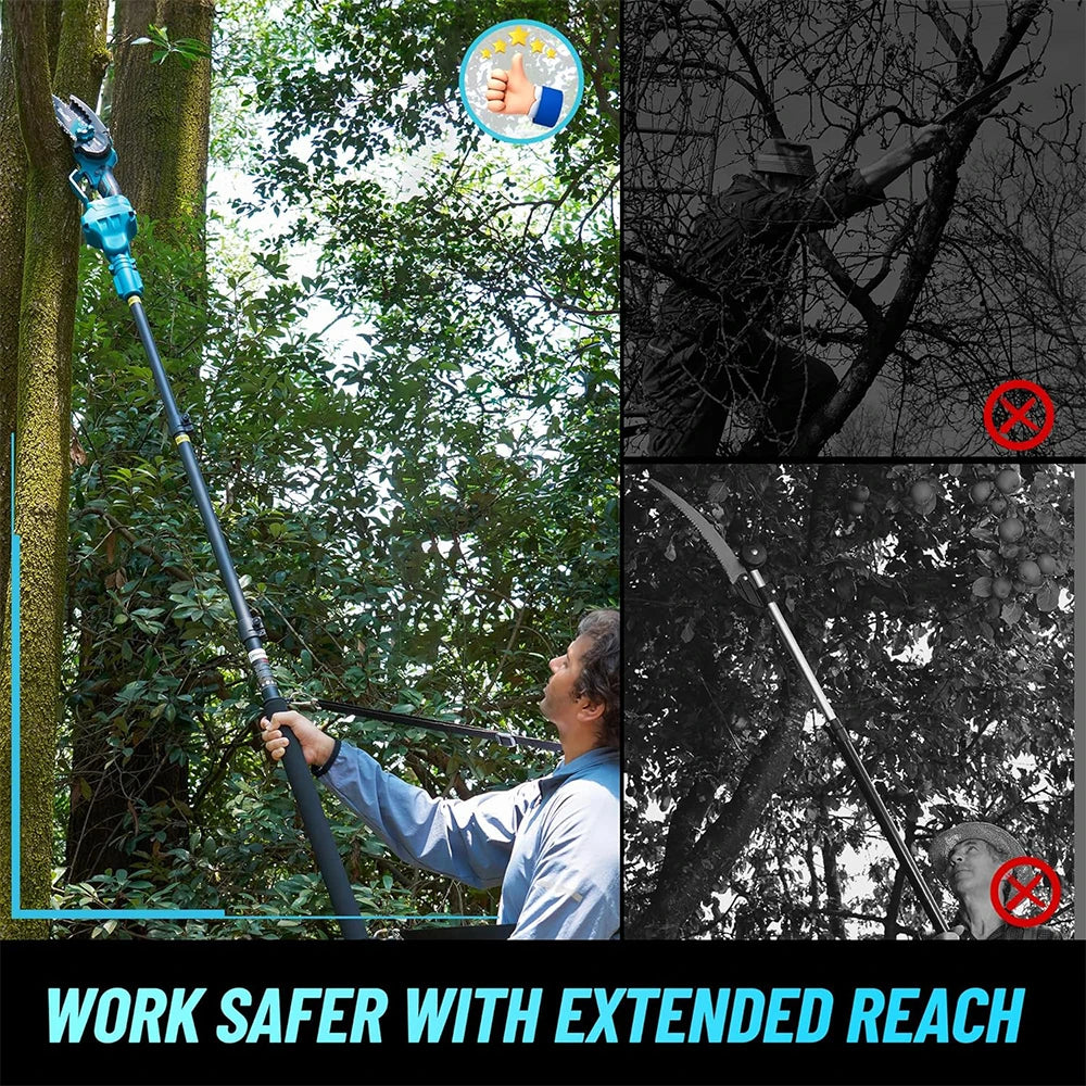 Seesii 6'' Cordless Mini Chainsaw Brushless Electric Chainsaw with 3M with Extension Pole for Tree Trimming Limb Branch Pruner