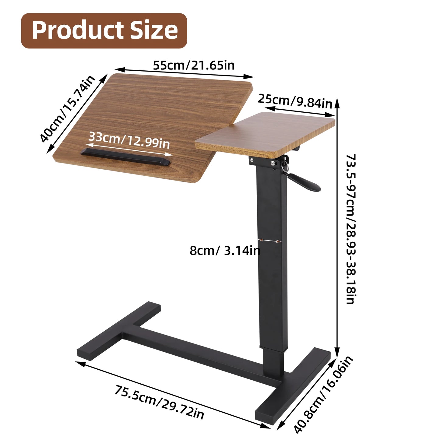 Height Adjustable Overbed Table Bedside desk Laptop Table with Hidden Rolling Wheels