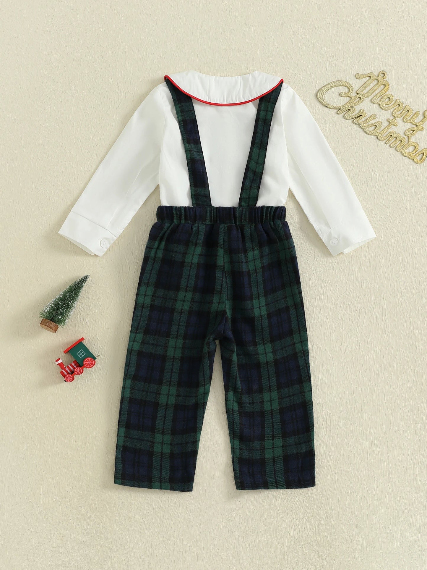 Toddler Boys 2-Piece Formal Wear Set with Bow Tie Shirt and Suspender Pants for Wedding Party Outfit 1-6 Years