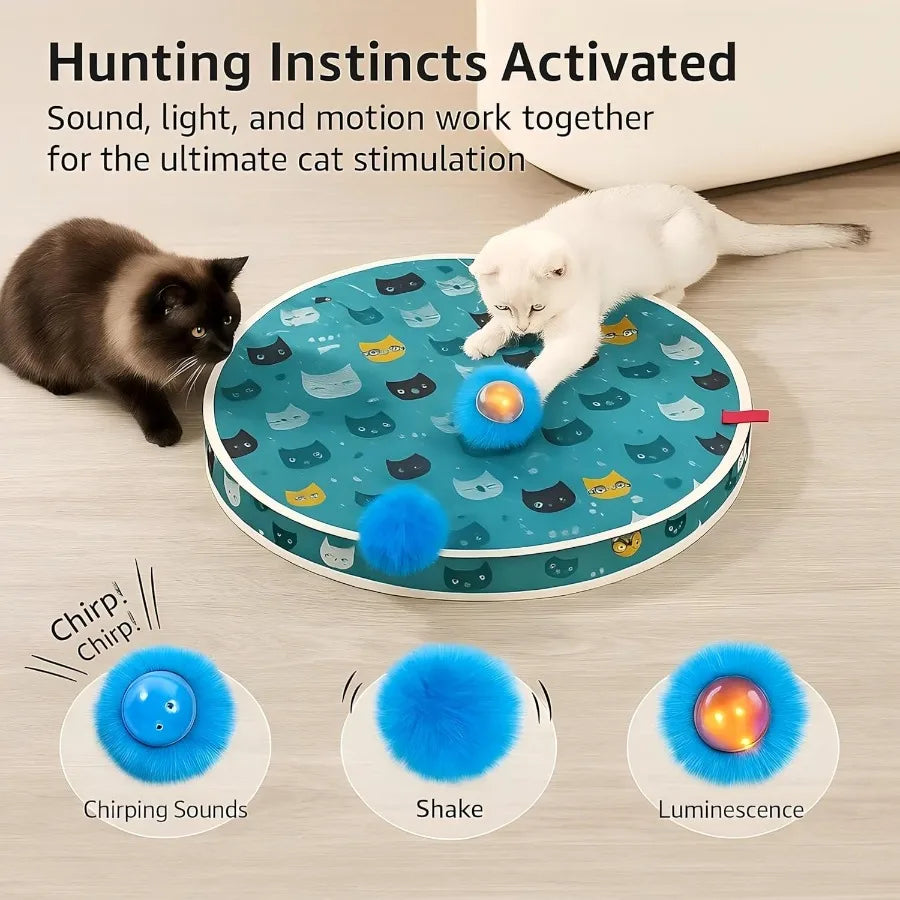 Interactive Cat Toys Play Mat with Automatic Motion Balls LED Lights Bird Chirping Sound 3 Speed Levels Indoor Enrichment Cat P