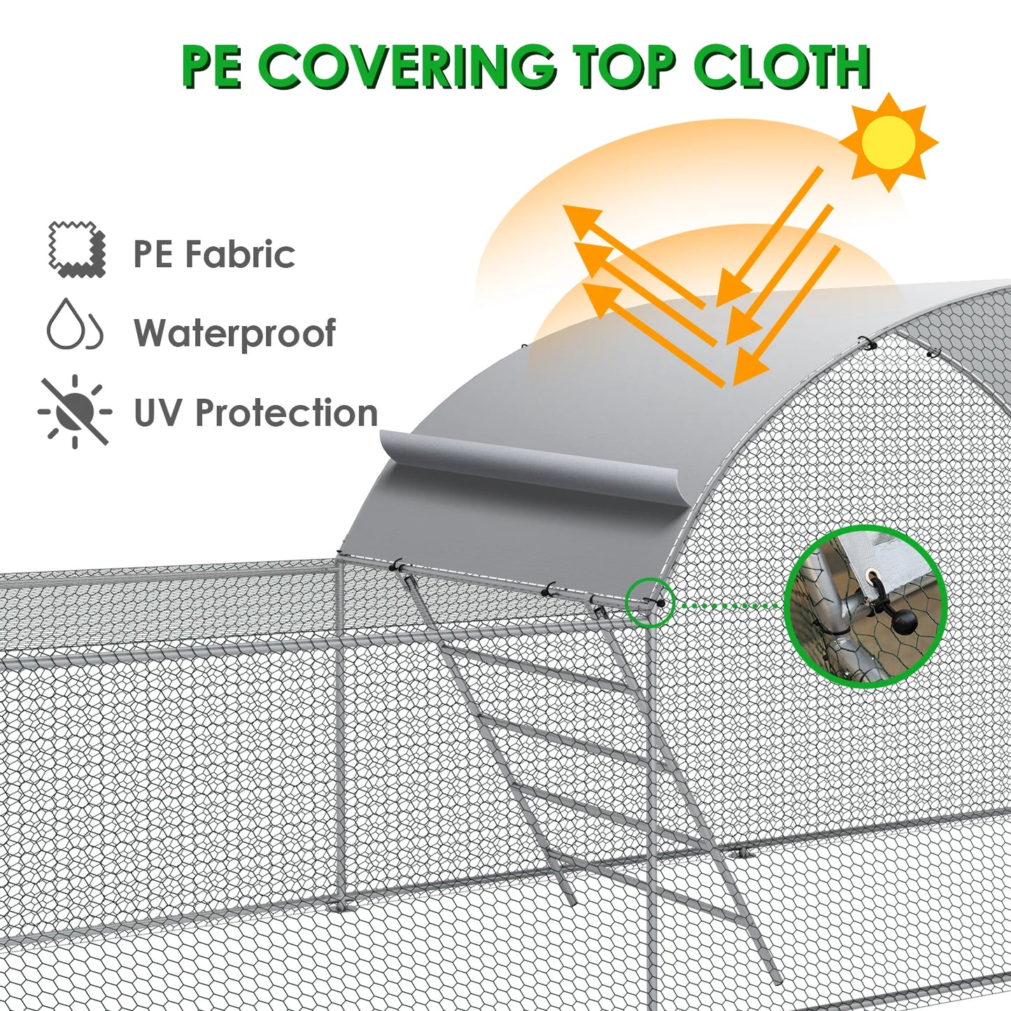 23ft Metal Chicken Coop 3-Room Dome-Roof Poultry Pen Large Hen Run Enclosure Walk-in Galvanized Duck Rabbit Cage House