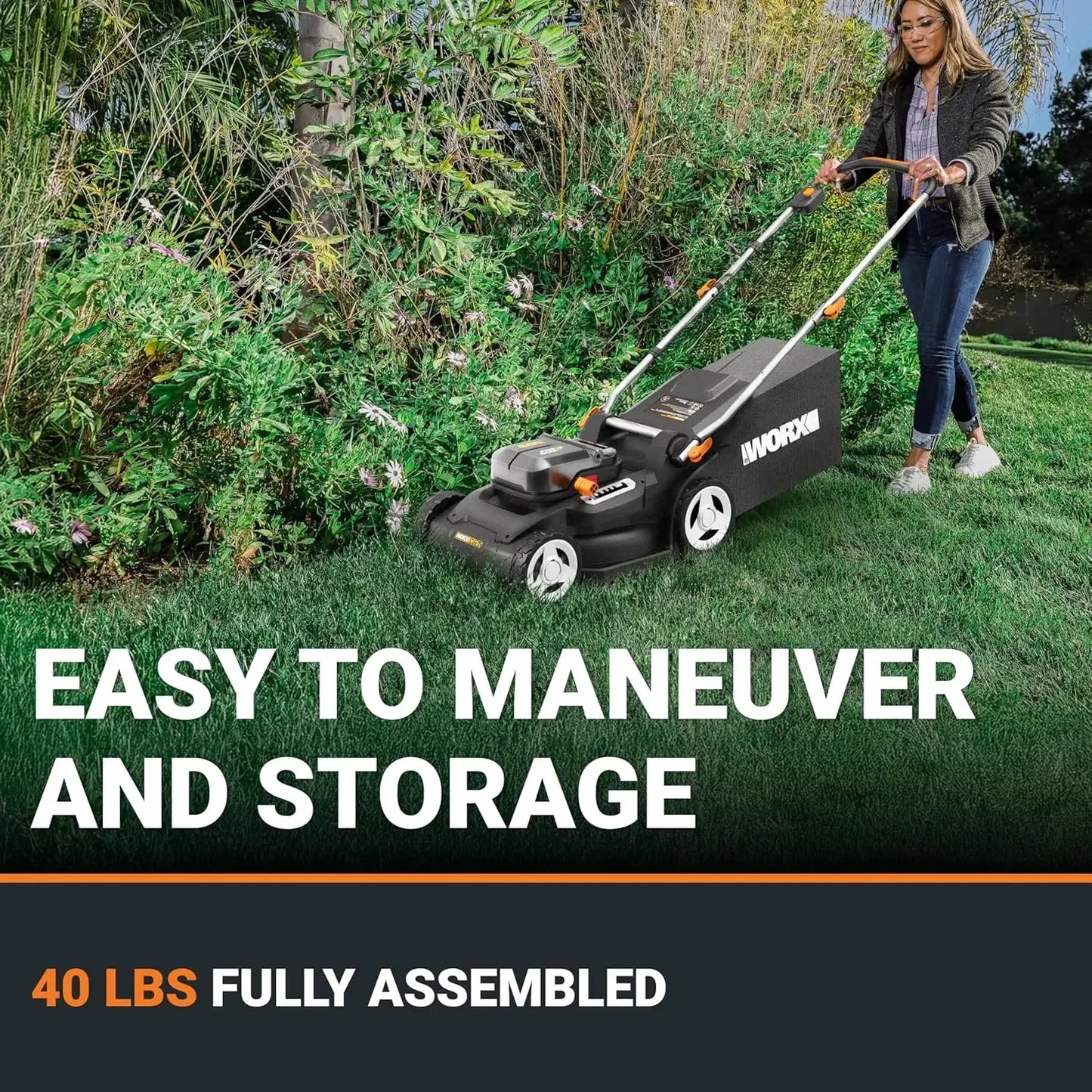 40V 17'' Cordless Lawn Mower for Medium Size Yards, 2-in-1 Electric Mower Cuts to Edge, Compact & Lightweight Push Lawn Mower wi