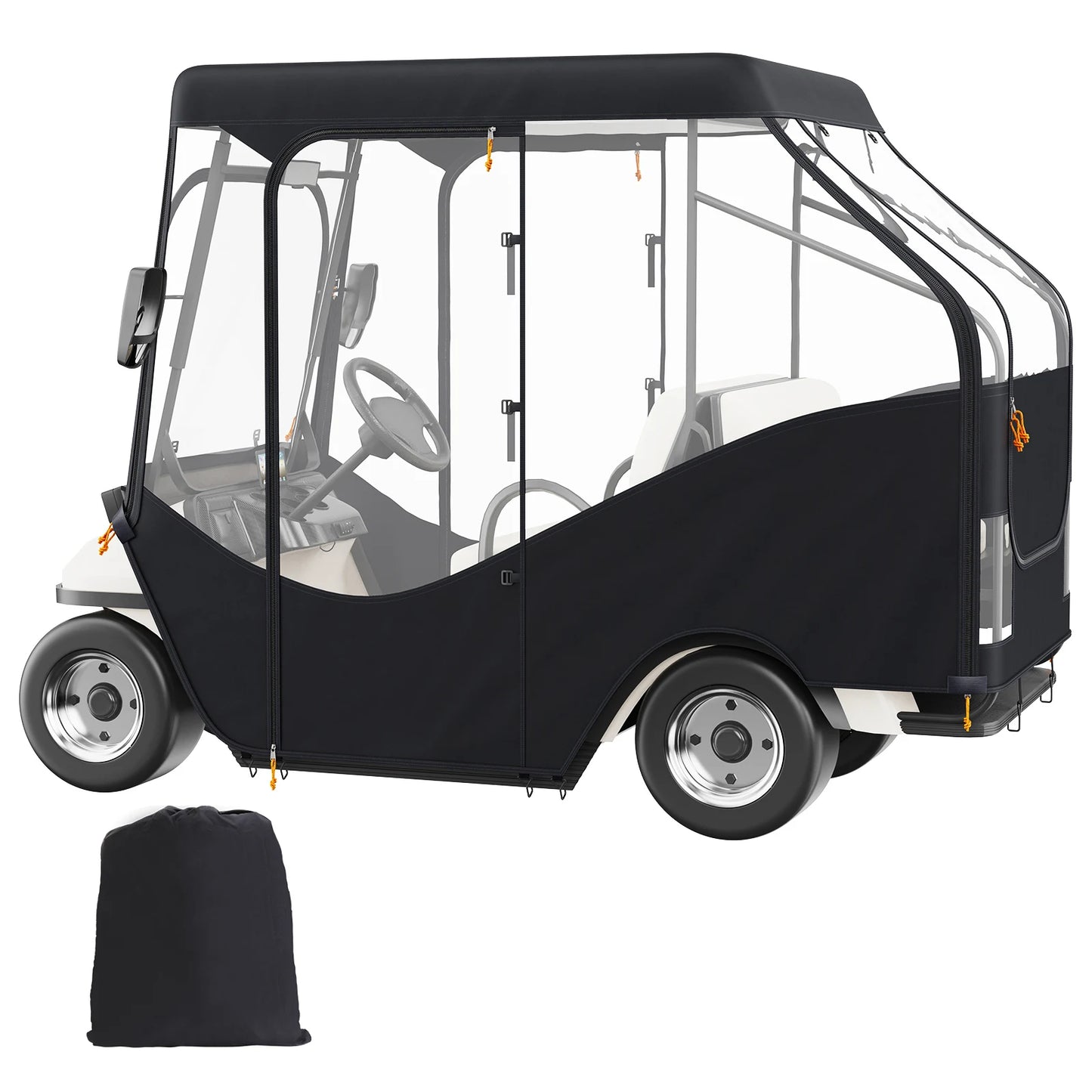 SucceBuy Golf Cart Enclosure 420D Polyester Driving Enclosure with 4-Sided Transparent Windows 4 Passenger Club Car Cover