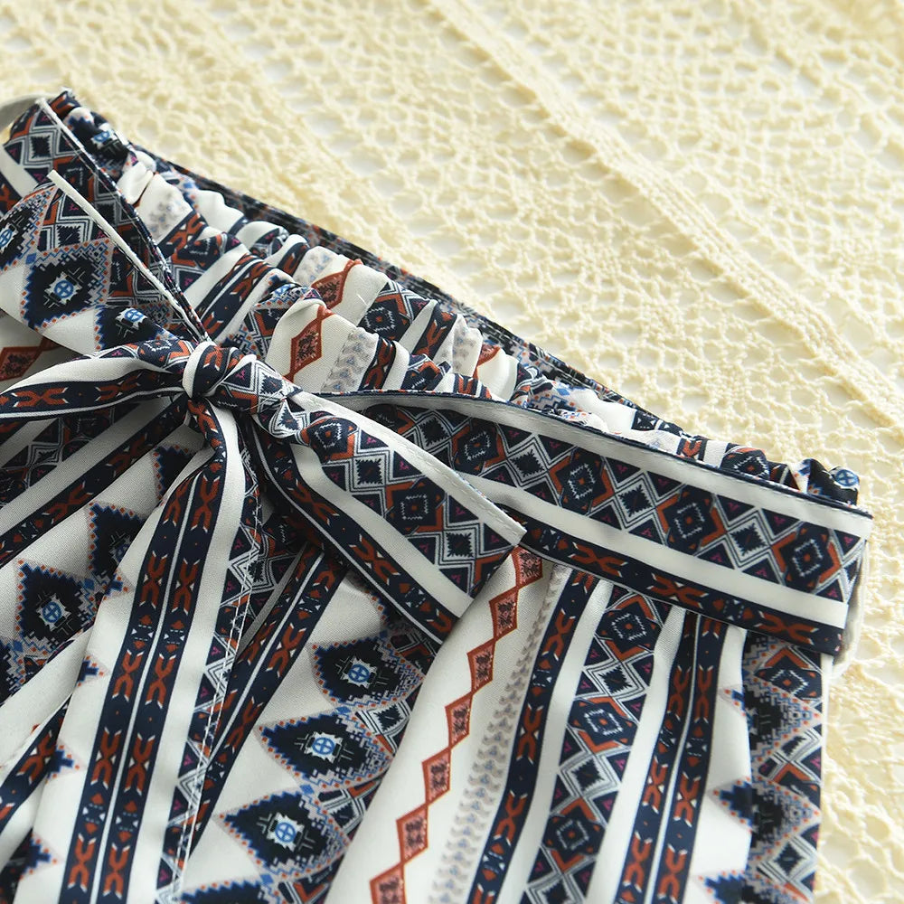 Baby Girls Clothing Sets Summer Solid Color Pit Stripes Vest and Geometric Printing Wide Leg Pants Kids Outfits