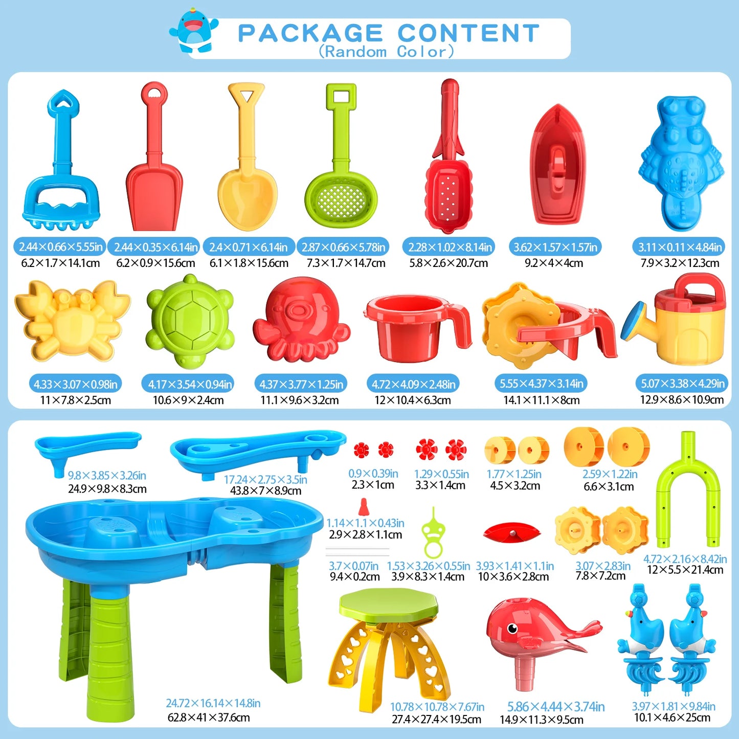 Outdoor sand and water sensory toy with funnel and shovel tools for children aged 3-8, beach and summer toys for boys and girls