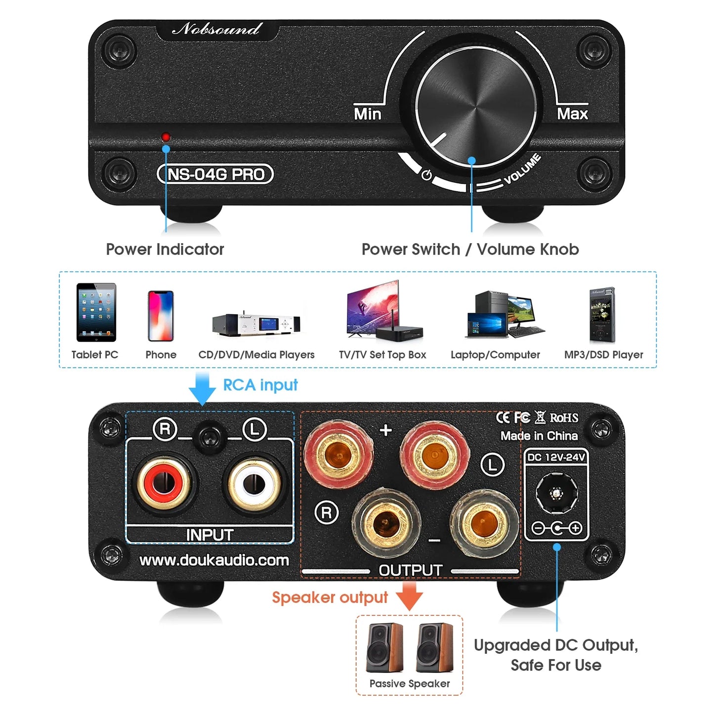 Nobsound NS-04G PRO Mini Digital Power Amplifier HiFi Stereo 2.0 Channel Class D Home Desktop Audio Amp 100W+100W