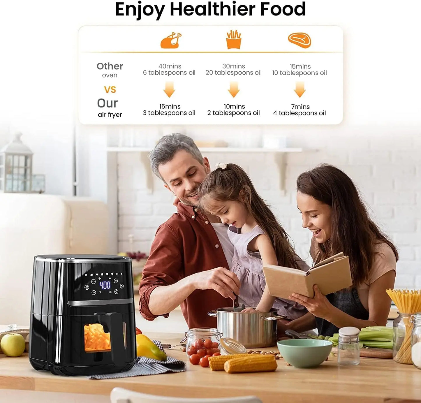 Adoolla Air Fryer Oven 5 Qt Large Oil Free Touch Screen 1500W Mini Oven Combo with 7 Accessories, One-Touch Digital Controls, No