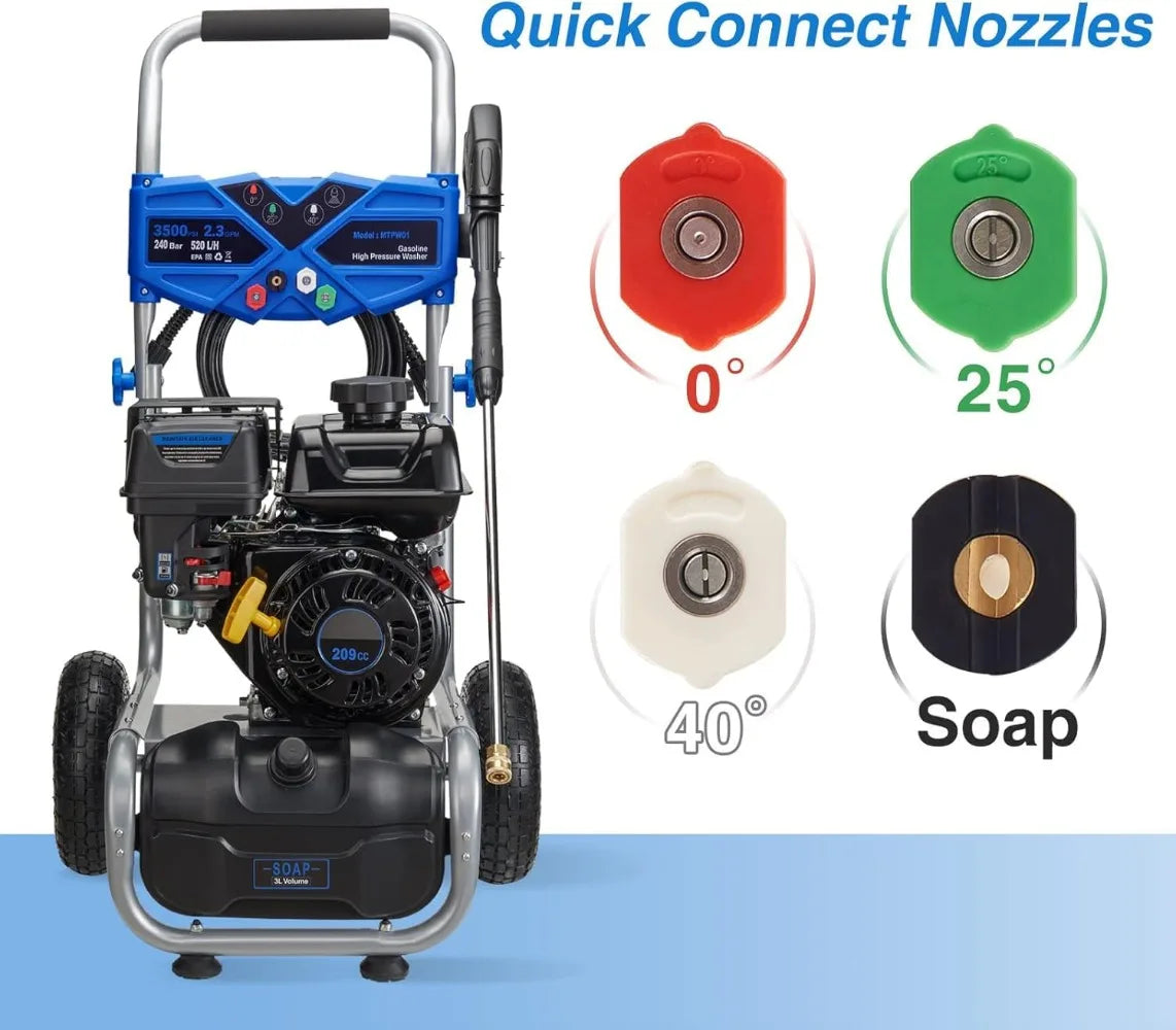 Gas Pressure Washer, 2.3GPM Gas Powered High Pressure Washer with 209CC Engine, 4 Adjustable Nozzles, 25 ft High Pressure Hose