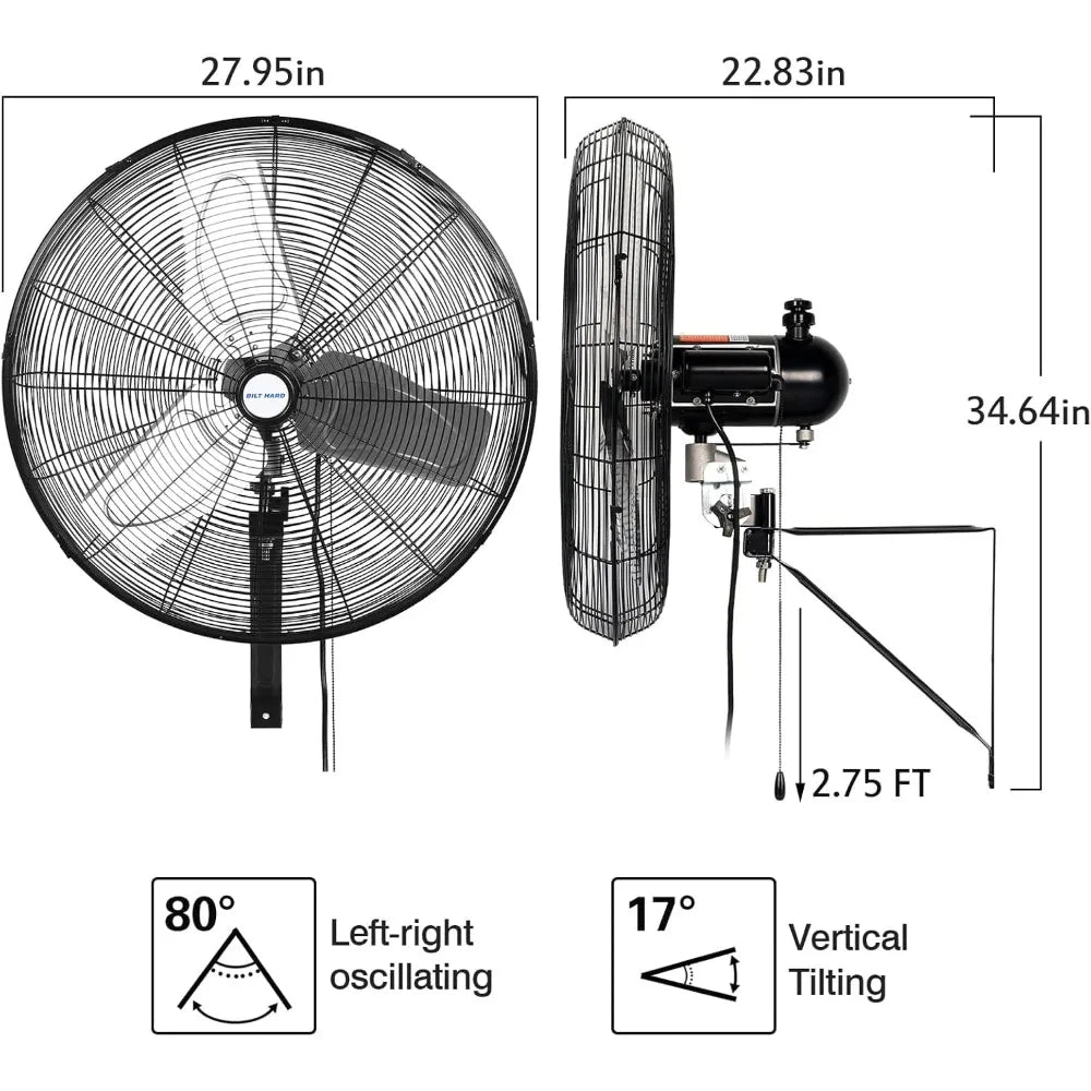 24 in. Outdoor Oscillating Wall Fan, 6300 CFM 3-Speed Heavy Duty Outdoor Wall Fans, High Velocity Waterproof Fans for Patio, Co