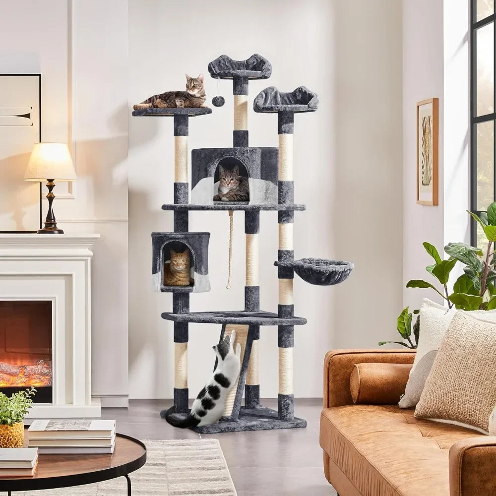 79inMulti-Level Cat Trees Indoor Cat Tower with Sisal-Covered Scratching Posts,Plush Perches and Condo for Kittens,Cats and Pets
