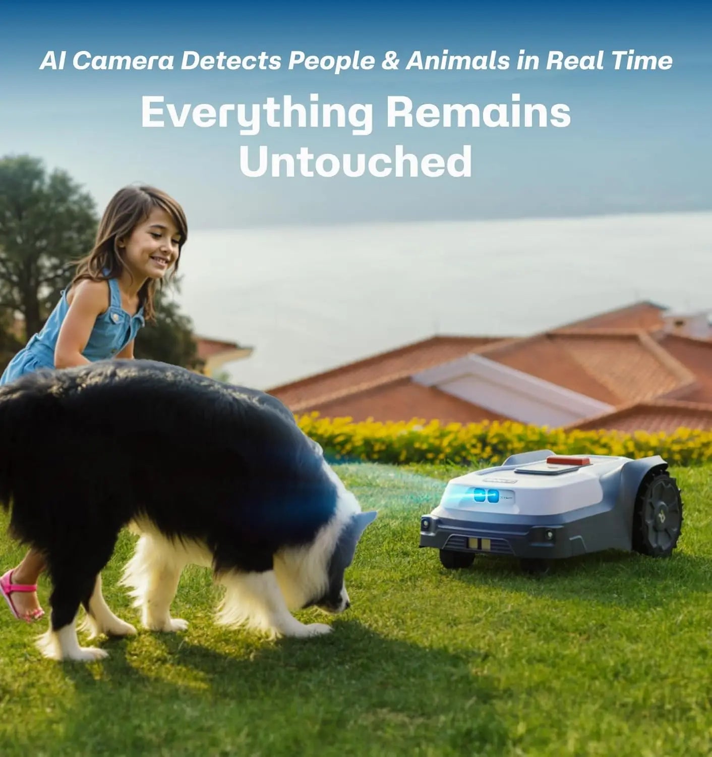 Customizable Robot Lawn Mower Wire Free, RTK+Vision Ride-on Edge Mapping Mowing For 0.35 Acre Yard, AI Obstacle Avoidance