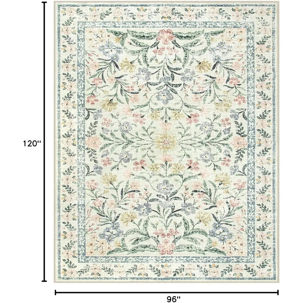 Boho Rugs for Living Room, Large 8 x 10 Area Rugs for Living Room Non Slip,Soft Ultra-Thin Distressed Floral Throw Carpet