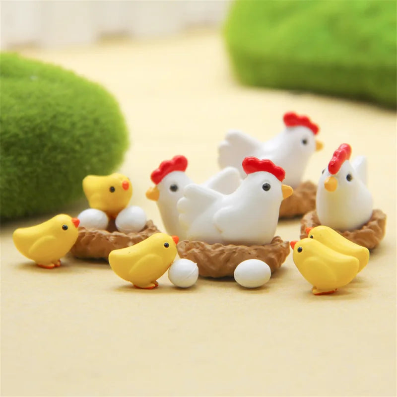 10 Pieces Hen Chicken Chick Egg Nest Small Statue Figurine Micro Crafts Ornament