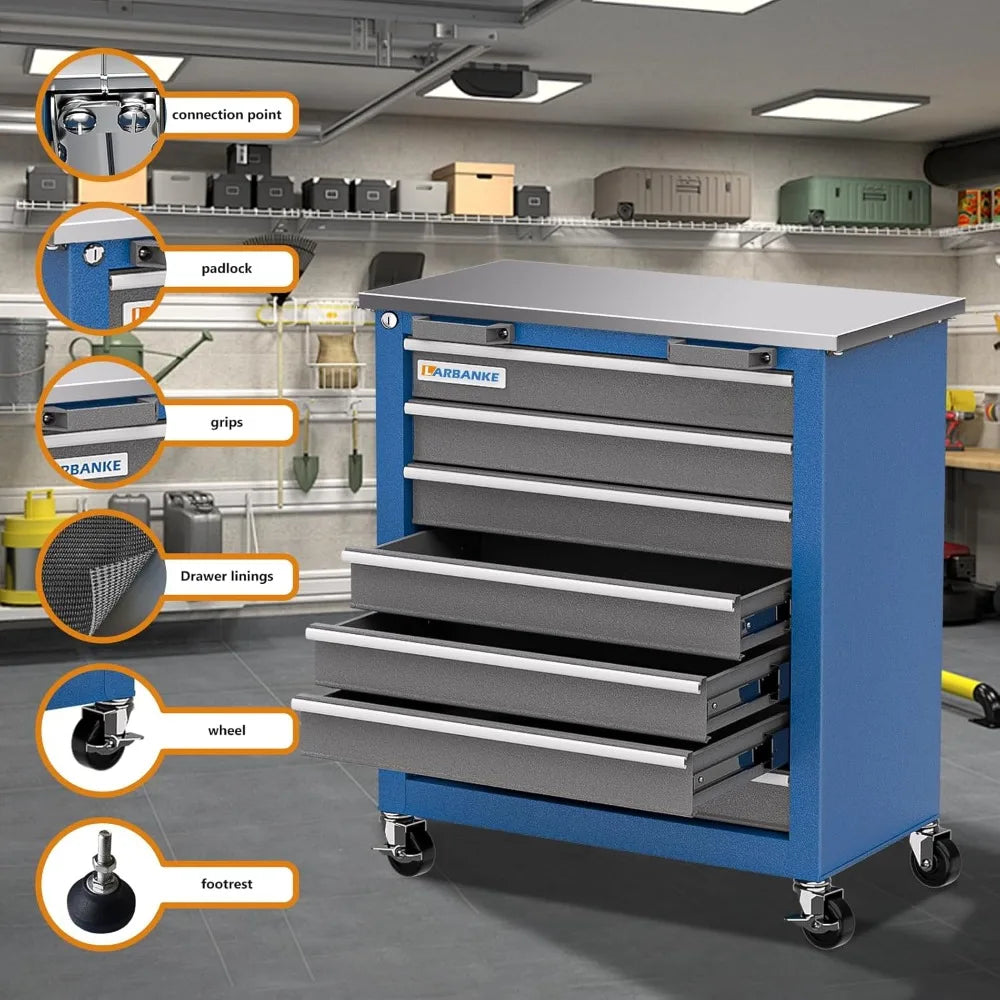 Combination 12-Drawer Tool Chest with Stainless Steel Countertop,7 Drawer 5 Drawer Tool Chest for Connected Use,Locking System