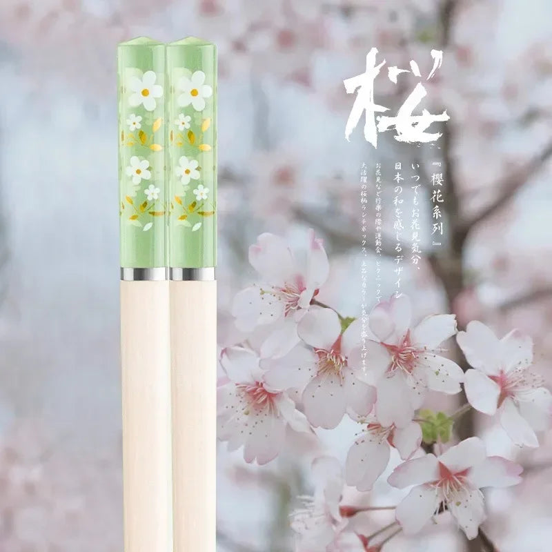1 Pair High Temperature Resistant Non-slip Japanese Sakura Chopsticks Household Reusable for Sushi Tableware Kitchenware