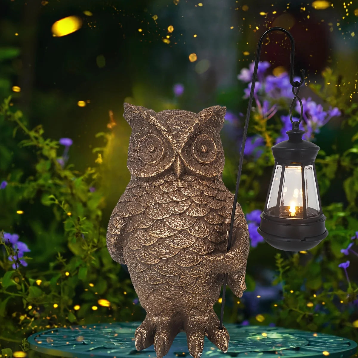 Outdoor Solar Garden Decor Lights, Outdoor Owl Solar Statue Light, Solar Garden Statue Owl holding lanter Figurine Light