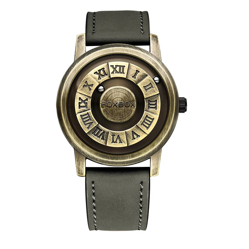 FOXBOX Men's Quartz Watch Fashion Personality Creative Scrolling Iron Ball Magnetic Pointer Waterproof for Male Watches Gift+Box