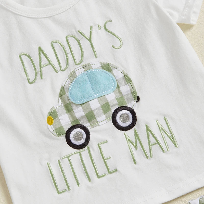 Cute Toddler Boy Summer Clothes Set with Embroidered T-Shirts and Plaid Shorts for a Stylish Look in Hot Weather