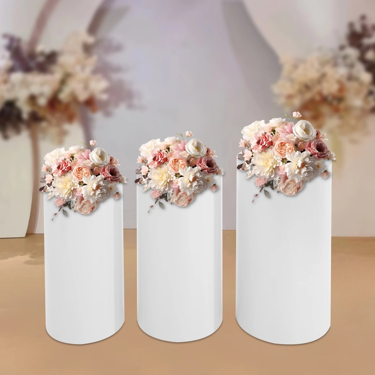 3/5PCS Cylinder Display Stands Iron Wedding Cake Cylinder Flowers Pillars Wedding Backdrop for Party Wedding Decorations White