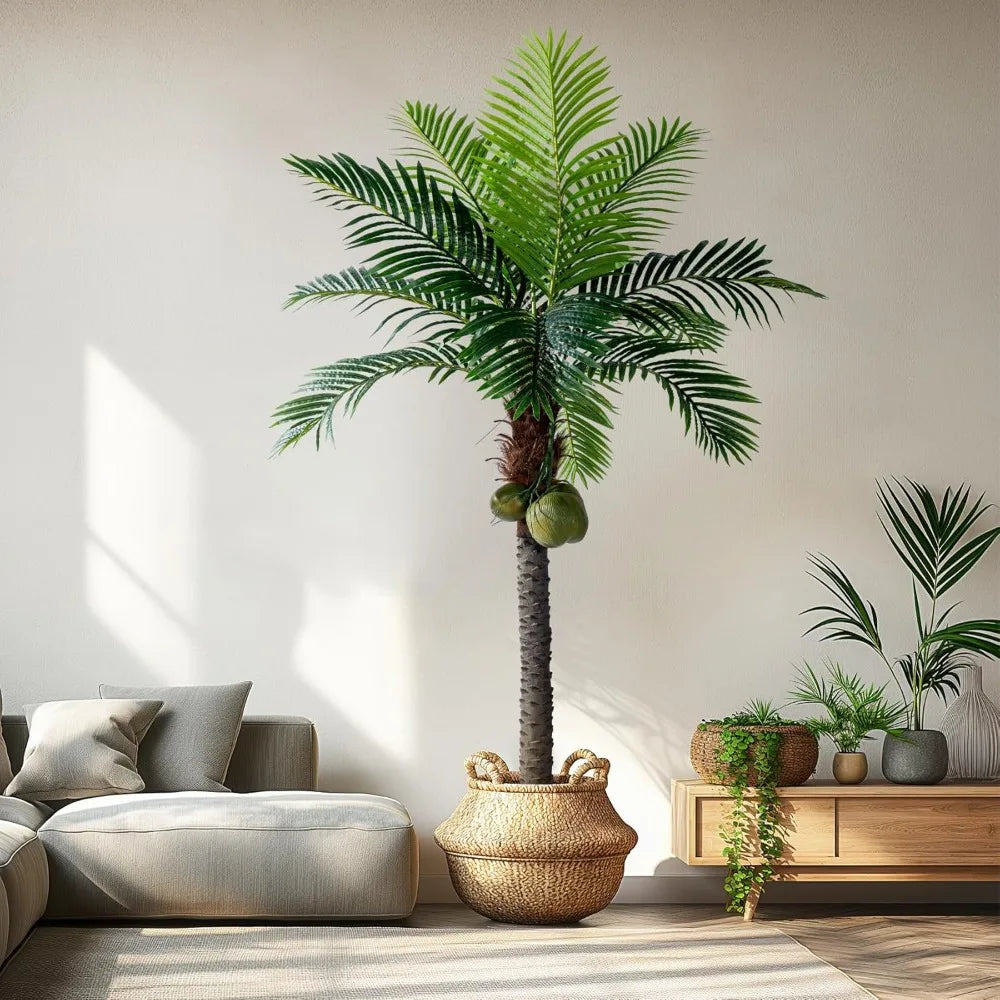 6FT Artificial Phoenix Palm Tree with Coconut Fruit Outdoor Indoor Decor Large Faux Coconut Silk Palm Tree Tropical Fake Tree La
