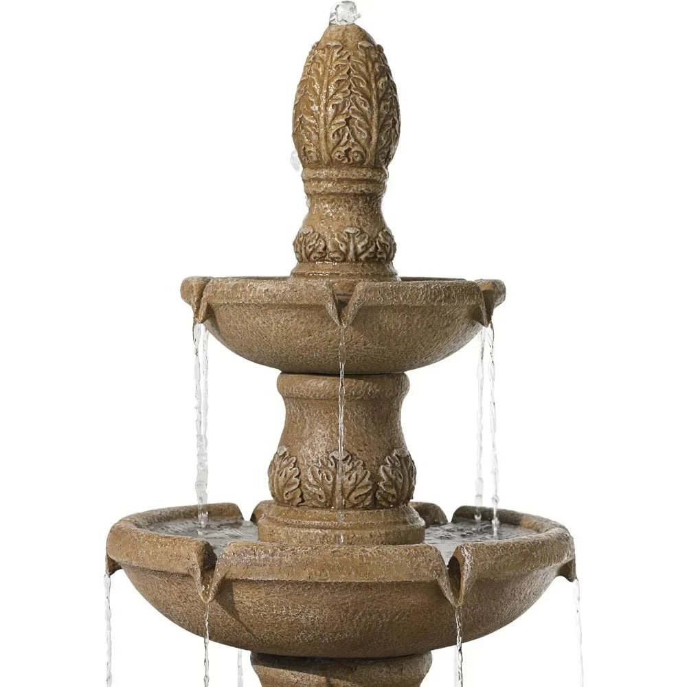 Italian Outdoor Floor Bubbler Fountain and Waterfalls 57" High 3 Tiered Basins Decor for Garden Patio Backyard Deck Home Lawn