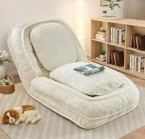 Upholstered Human Dog Bed for Adult & Pets, Convertible Lazy Sofa Bed with 5 Adjustable Position, Comfy Tatami Bean Bag Lounge C