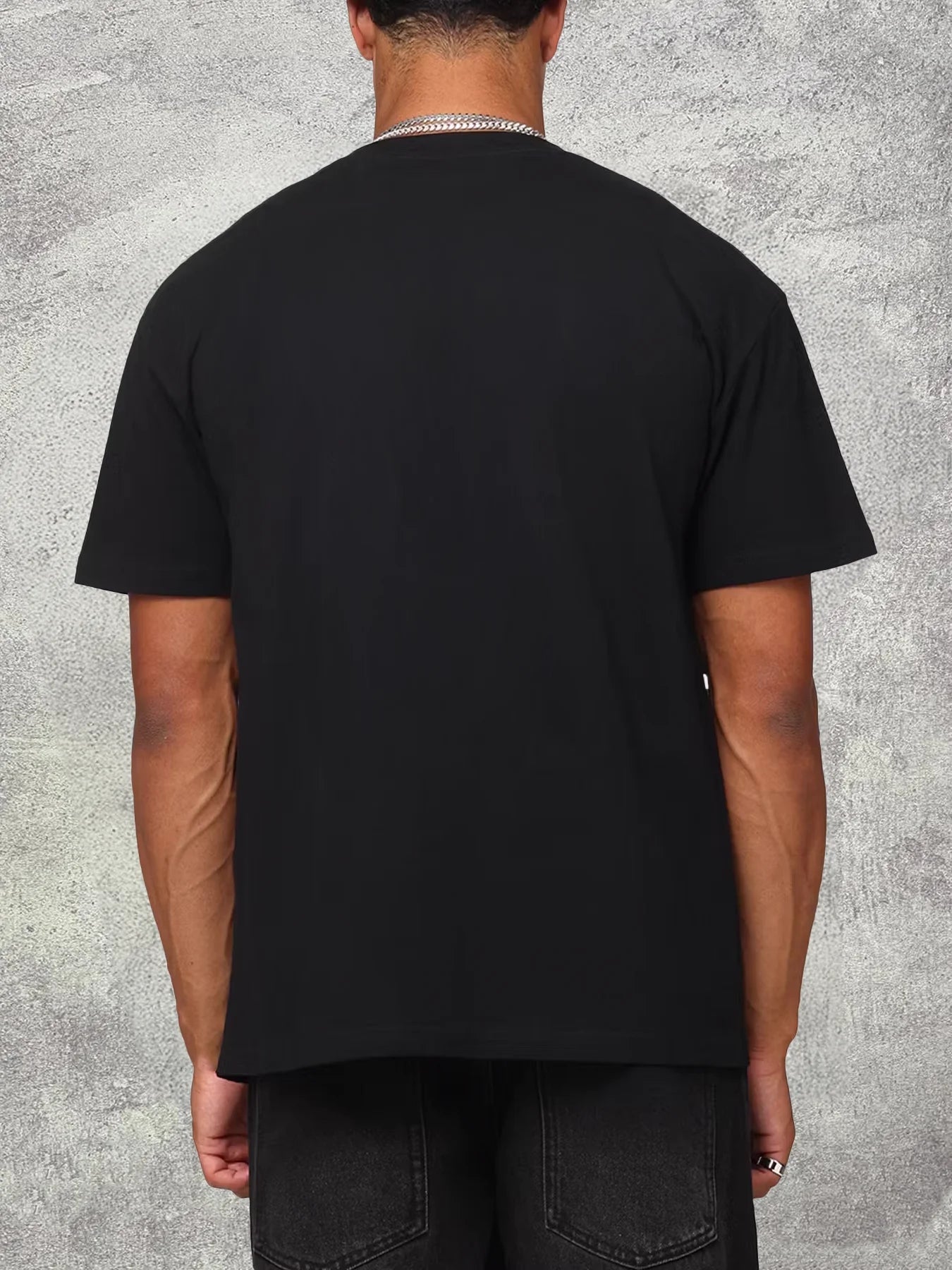 Men's Heat Transfer Print Cotton Round Neck Short Sleeve T-Shirt - Fried Chicken Food Theme Design, Black 200g