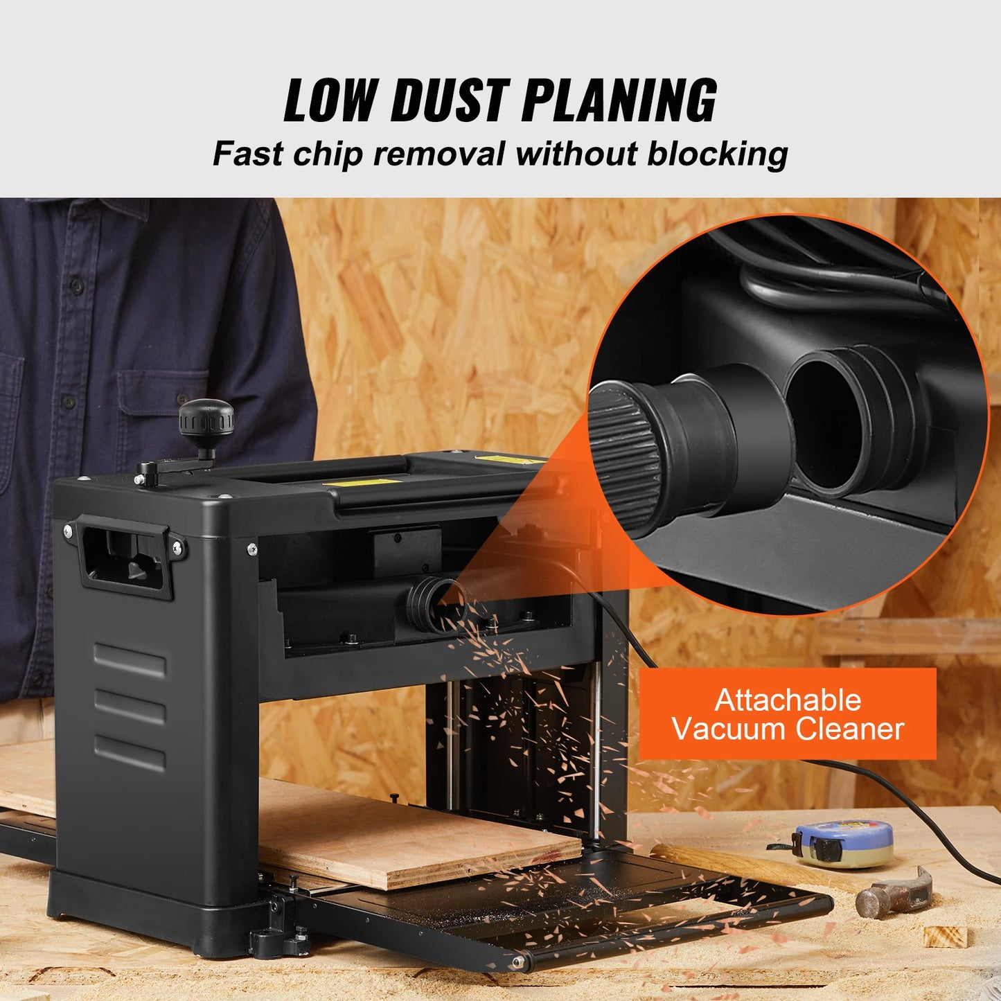 SucceBuy Thickness Planer 13inch Benchtop Planer & Two-Blade 15-Amp 1800W Powerful Motor Low Noise for DIY Woodworking Planing