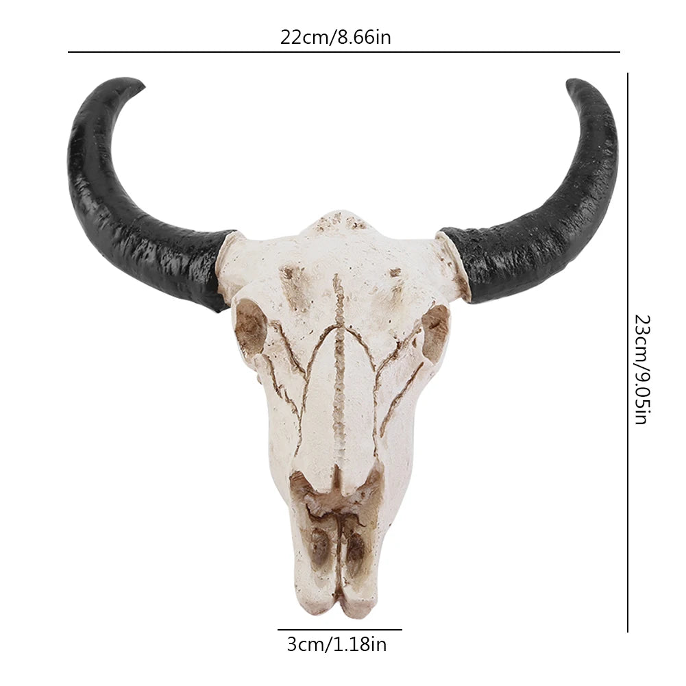 Resin 3D Animal Wildlife Horns Sculpture Longhorn Cow Skull Head Wall Decoration