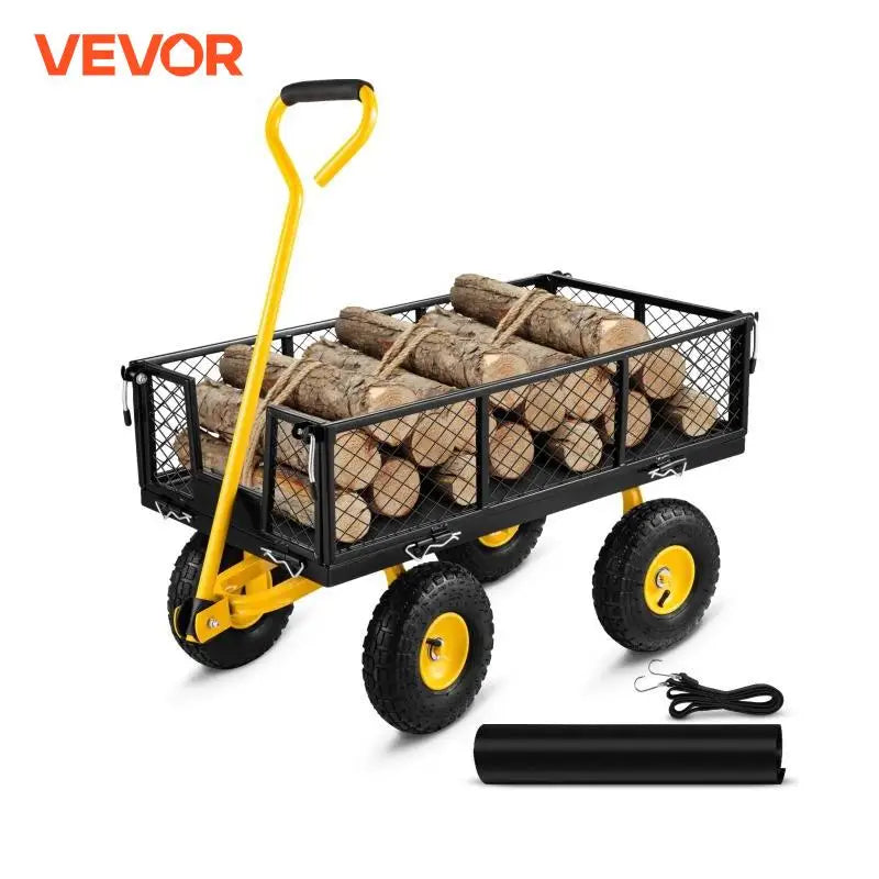 VEVOR Steel Garden Cart Heavy Duty 500 900 1200 1400 Pounds Capacity Removable Mesh Sides Convert to Flatbed Metal Wagon