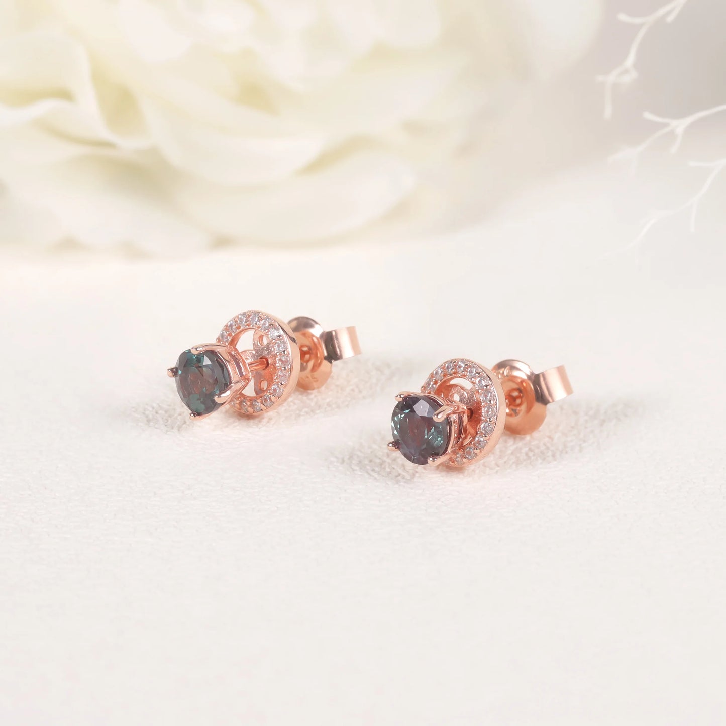 Gems Ballet 5mm Alexandrite Halo Stud Earrings 925 Silver