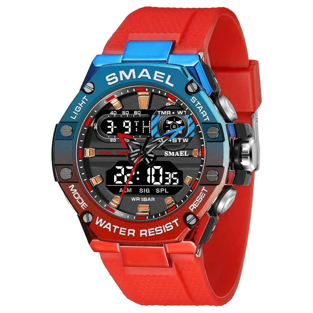 Men Fashion Electronic Wristwatch TPU Band Luminous Display Dual Time LED