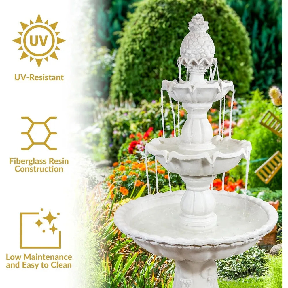 57" H Welcome 3-Tier Water Fountain - Large Electric Water Fountain with Pineapple Topper for Garden, Patio or Yard - White
