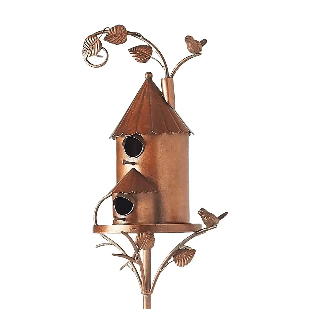 Sturdy Metal Birdhouse Garden Stake with Pole Waterproof Rustic Iron Decoration for Outdoor Garden Yard