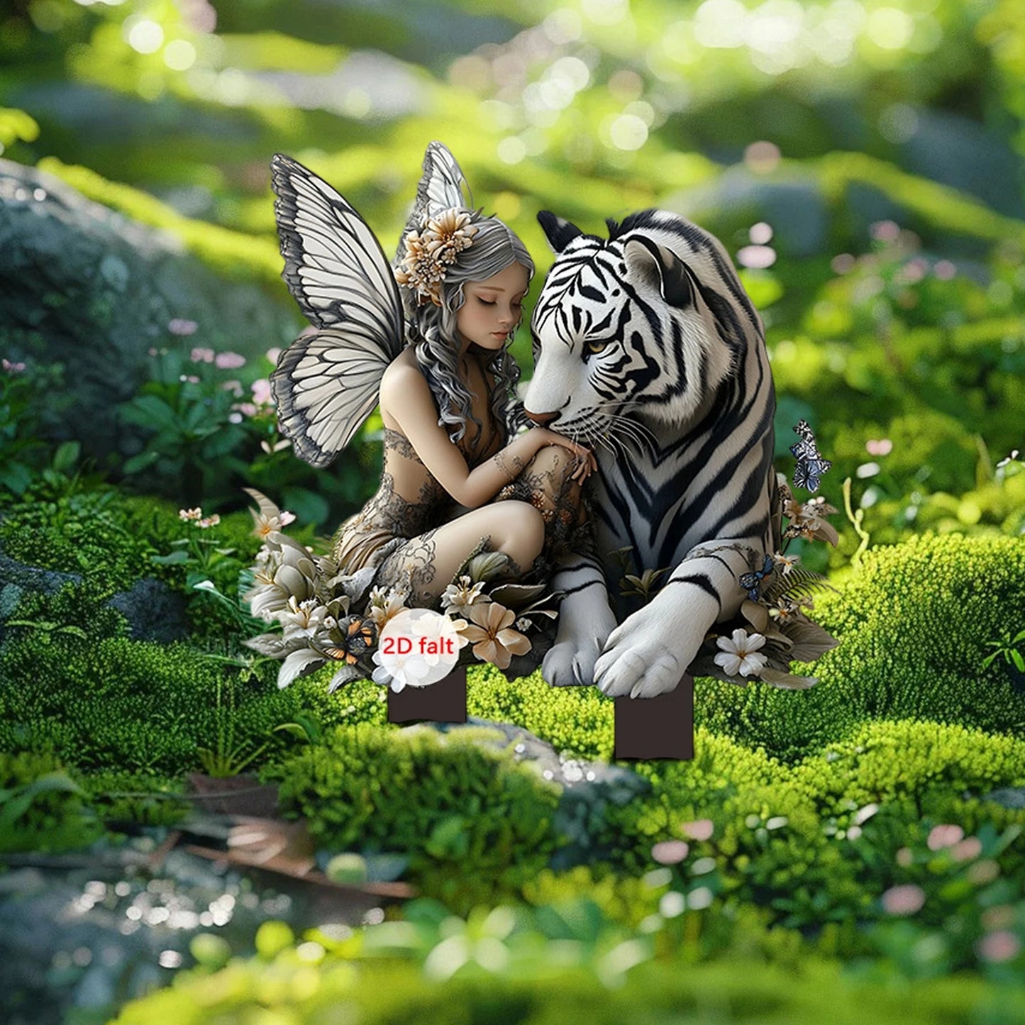 Enchanted Garden Stake Dragon and Flower-Crowned Fairy Princess Ornament for Outdoor Lawn Decor