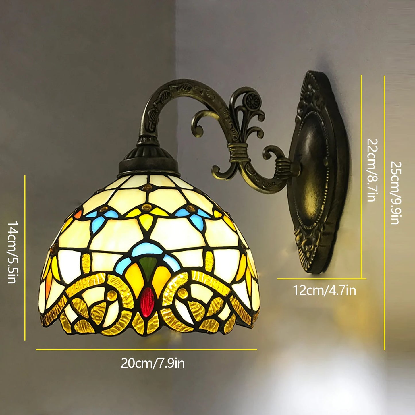 Vintage Baroque Wall Light with Glass Shade, Rust-Proof Finish, Soft Lighting for Living Rooms, Bedrooms, and Hallways