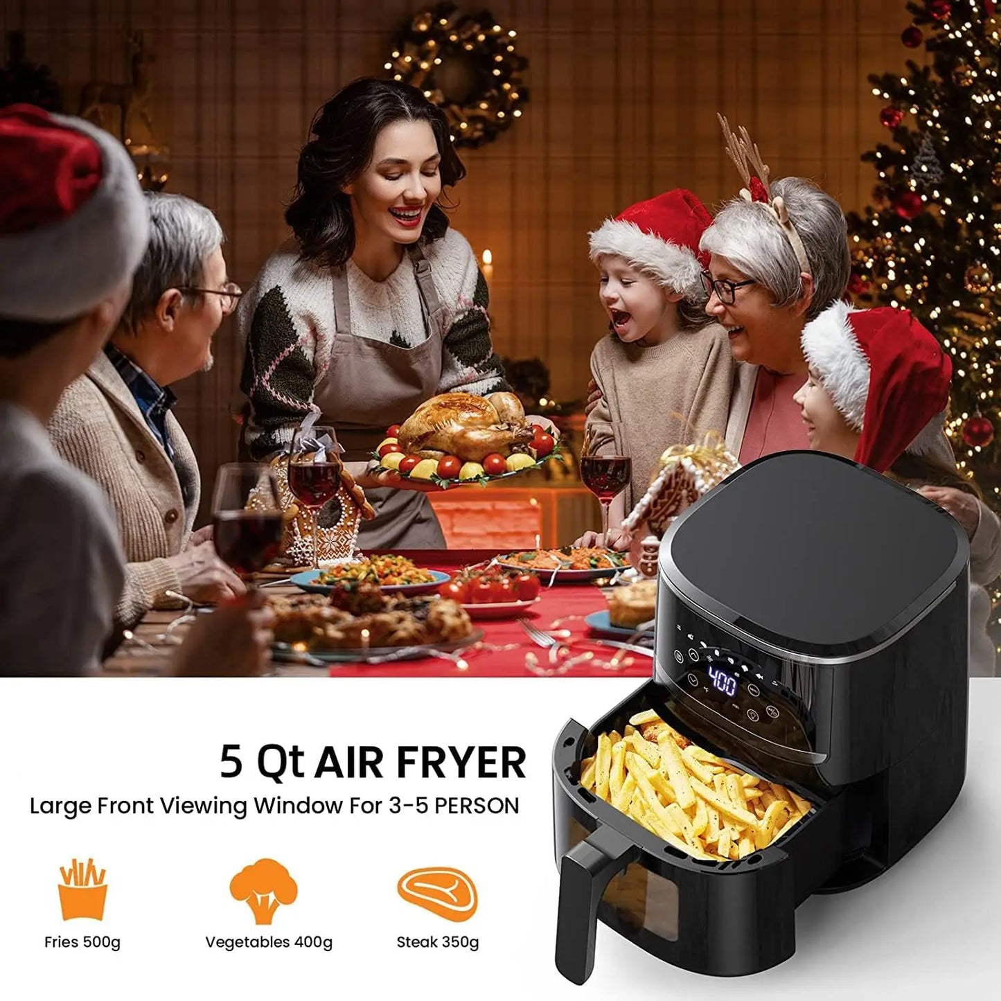 Adoolla Air Fryer Oven 5 Qt Large Oil Free Touch Screen 1500W Mini Oven Combo with 7 Accessories, One-Touch Digital Controls, No