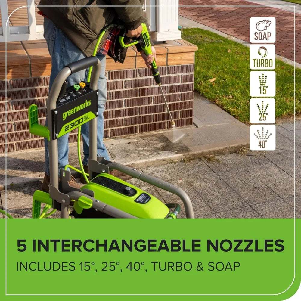 Certified 2300 PSI Electric Pressure Washer with 2.3 GPM Max and 1.2 GPM Flow Rate - Foldable Handles, Durable Steel Constructio