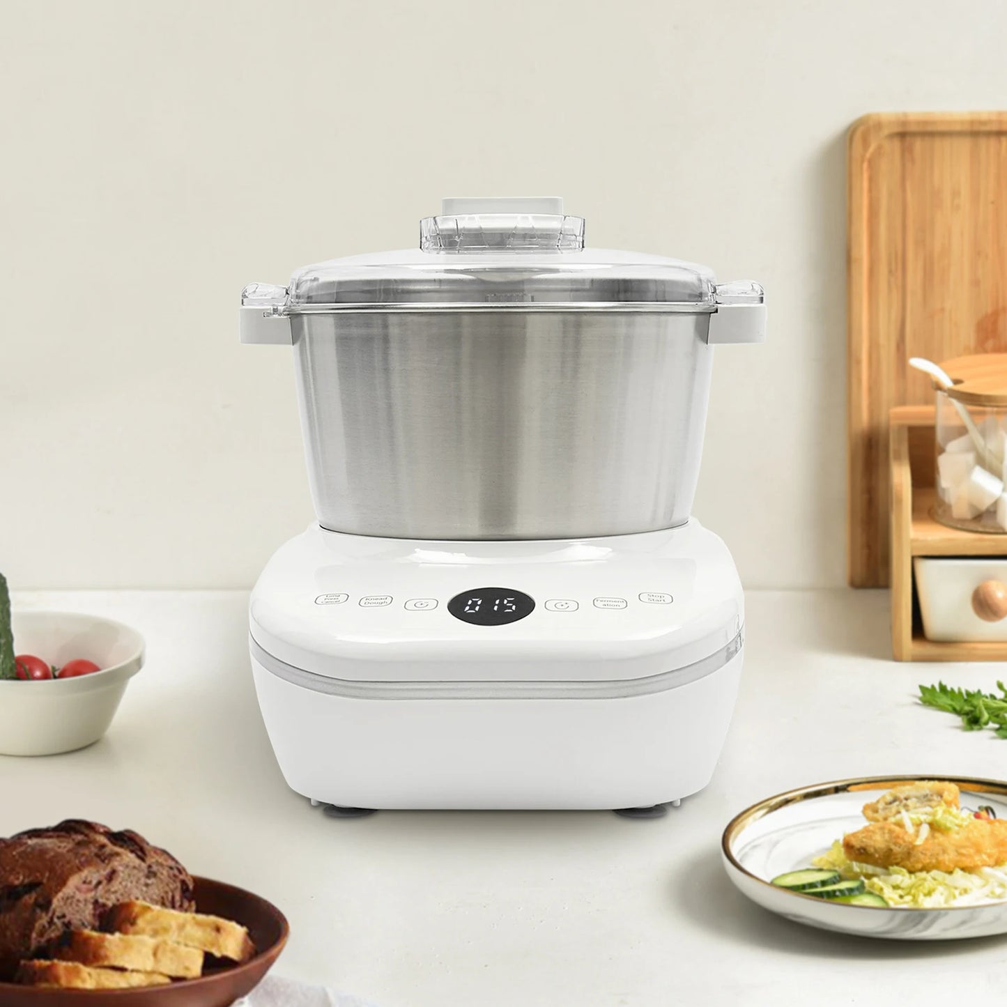 White 5L Electric Noodle Machine 110V 60Hz 200W Dough Mixer Machine 304 Stainless Steel Silicone ABS Suitable For Breakfast Shop