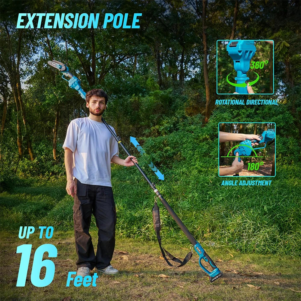 Seesii 6'' Cordless Mini Chainsaw Brushless Electric Chainsaw with 3M with Extension Pole for Tree Trimming Limb Branch Pruner