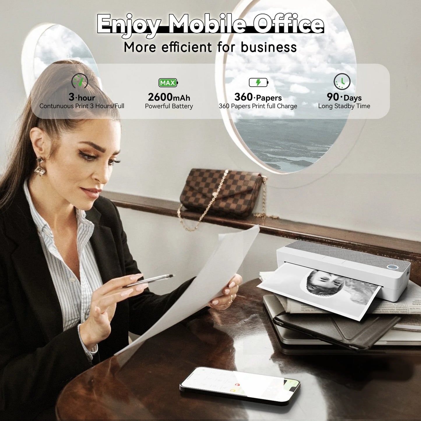 PeriPage P81 Portable Thermal Printer Wireless Travel - Mobile Compact Printer Support 8.5 X 11 US Letter & A4 Thermal Paper