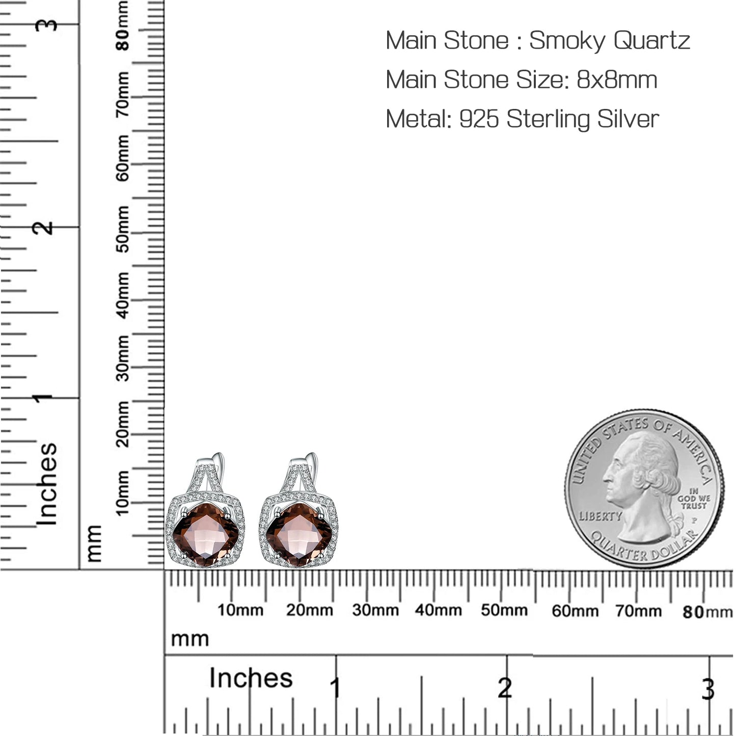 Gem's Ballet Natural Smoky Quartz Genuine 925 sterling silver Clip Earrings For Women Gift Fashion Style Wedding Engagement
