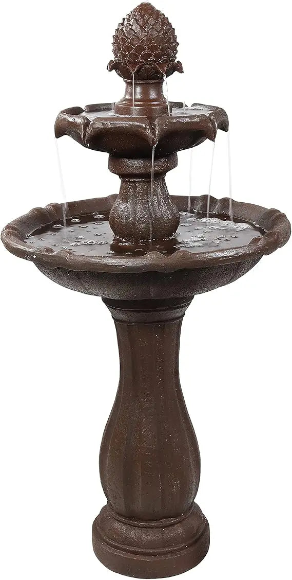 Pineapple 46-Inch 2-Tier Outdoor Solar Fountain - Decorative Water Fountain with Pump for Garden, Patio, Yard or Balcony - Eart