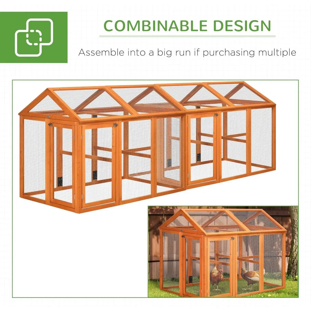 Chicken Run, Wooden Large Chicken Coop, Combinable Design with Perches & Doors for Outdoor, Backyard, Farm, 4.6' x 2.8', Orange