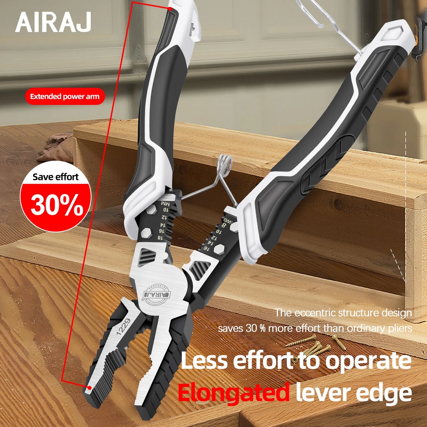 AIRAJ 8 inch Multi functional diagonal pliers 9 inch pointed nose pliers hardware Tools wire pliers, 3 pcs electrician pliers