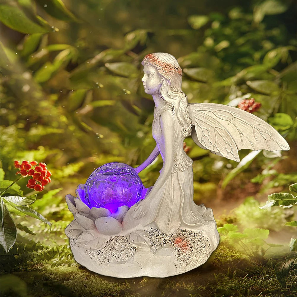 Luminous Crafts Ornaments Resin Fairy Garden Solar Angel Statue Luminous Fairy Girl with Wings Sculpture for Home Outdoor Garden